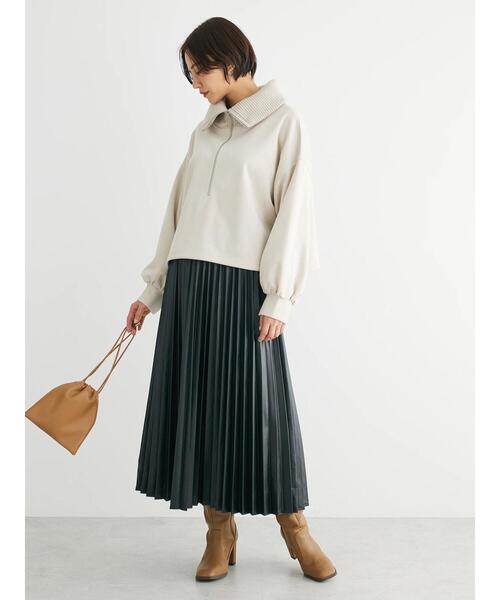 Green　Parks（グリーンパークス）の「・ELENCARE　DUE　スエードポンチハーフZIP（Tシャツ/カットソー・レディース・グレイッシュベージュ/モカ/チャコールグレー/アイボリー・FREE）」の16枚目の写真