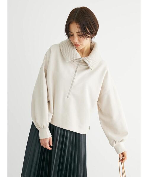 Green　Parks（グリーンパークス）の「・ELENCARE　DUE　スエードポンチハーフZIP（Tシャツ/カットソー・レディース・グレイッシュベージュ/モカ/チャコールグレー/アイボリー・FREE）」の18枚目の写真