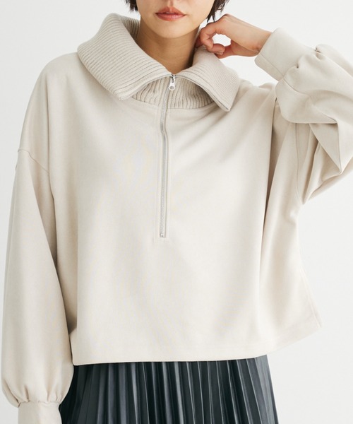 Green　Parks（グリーンパークス）の「・ELENCARE　DUE　スエードポンチハーフZIP（Tシャツ/カットソー・レディース・グレイッシュベージュ/モカ/チャコールグレー/アイボリー・FREE）」の2枚目の写真