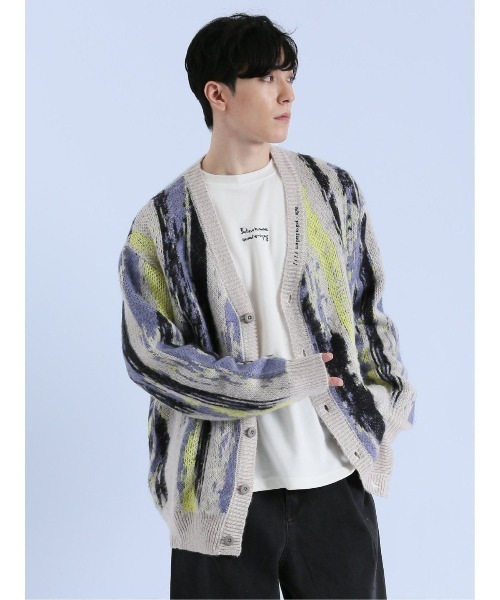 semantic design（セマンティックデザイン）の「【オーバーサイズ】セマンティックデザイン モヘアタッチ ムラ Vネック ニットカーディガン（カーディガン/ボレロ・メンズ・ブラック/ライトグレー・MEDIUM/LARGE）」の5枚目の写真