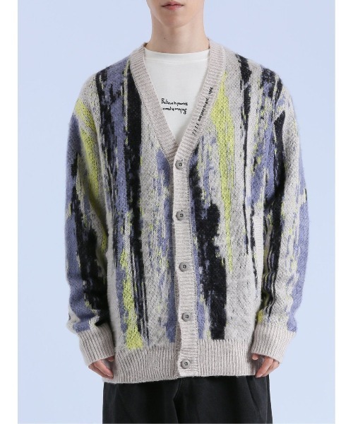 semantic design（セマンティックデザイン）の「【オーバーサイズ】セマンティックデザイン モヘアタッチ ムラ Vネック ニットカーディガン（カーディガン/ボレロ・メンズ・ブラック/ライトグレー・MEDIUM/LARGE）」の6枚目の写真