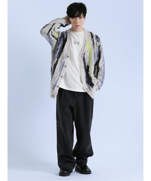 semantic design（セマンティックデザイン）の「【オーバーサイズ】セマンティックデザイン モヘアタッチ ムラ Vネック ニットカーディガン（カーディガン/ボレロ・メンズ・ブラック/ライトグレー・MEDIUM/LARGE）」の12枚目の写真