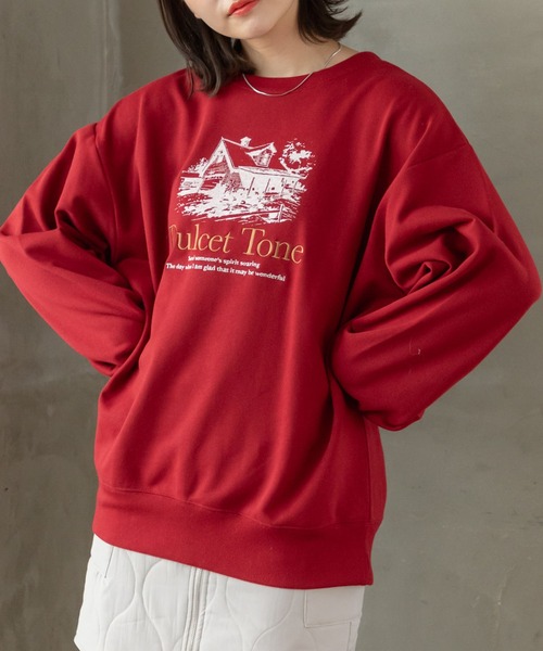 RETRO GIRL（レトロガール）の「BIG刺繍トレーナー（スウェット・レディース・レッド/ホワイト系その他/チャコールグレー・FREE）」の3枚目の写真