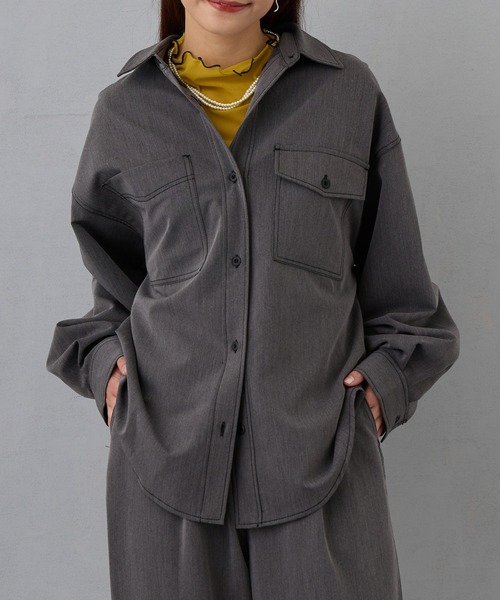 1er ラッフルデコレーションシャツ ブラック 36 JULLIN】 loose open collar stitch shirt / ルーズオープン