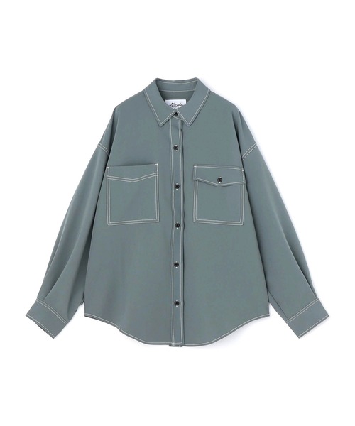 NICOLE CLUB(ニコル クラブ)の「配色ステッチルーズCPOシャツ(シャツ/ブラウス・レディース・ブラック/サックスブルー/ブルー/チャコール・MEDIUM)」の6枚目の写真
