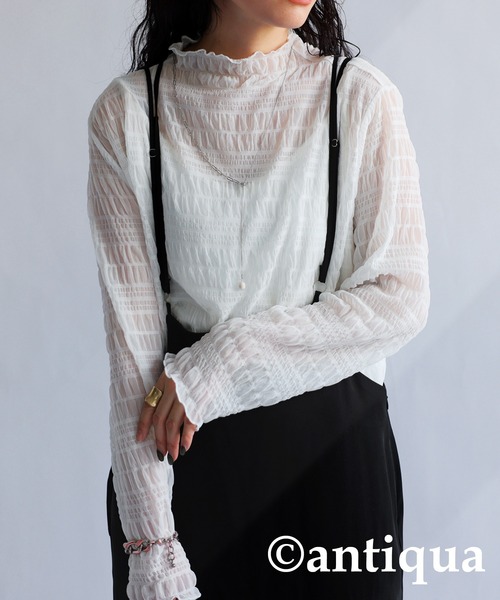antiqua(アンティカ)の「シャーリングシアートップス(Tシャツ/カットソー・レディース・ブラック/ブラウン系その他/ホワイト/グリーン・FREE)」の12枚目の写真