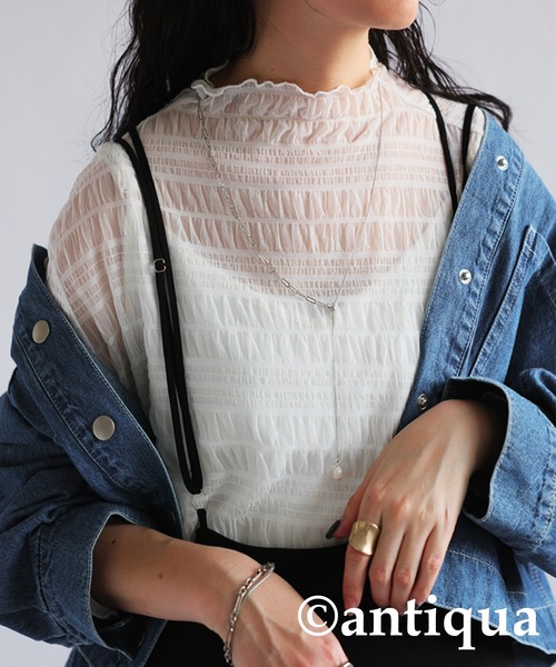 antiqua(アンティカ)の「シャーリングシアートップス(Tシャツ/カットソー・レディース・ブラック/ブラウン系その他/ホワイト/グリーン・FREE)」の16枚目の写真