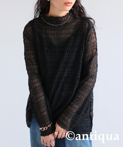 antiqua(アンティカ)の「シャーリングシアートップス(Tシャツ/カットソー・レディース・ブラック/ブラウン系その他/ホワイト/グリーン・FREE)」の18枚目の写真