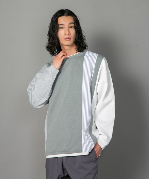 Blue Standard (ブルースタンダード)の「【BLUE STANDARD/ブルースタンダード】 ダンボール フェイクレイヤード切り替えクルーネック(Tシャツ/カットソー・メンズ・オフホワイト/グリーン/ブラック/ブルー・X-LARGE/LARGE/MEDIUM)」の3枚目の写真