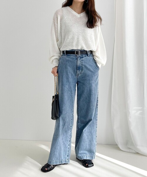 fredy emue(フレディエミュ)の「リネン100% 2WAY プルオーバーニット(ニット/セーター・レディース・オフホワイト/ブルー/チャコールグレー/ホワイト系その他・38)」の5枚目の写真