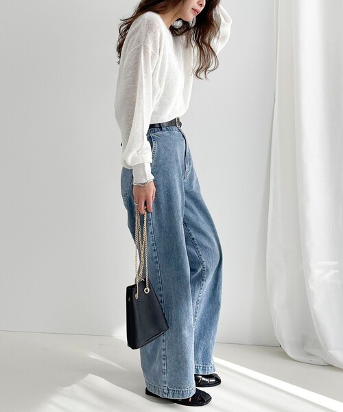 fredy emue(フレディエミュ)の「リネン100% 2WAY プルオーバーニット(ニット/セーター・レディース・オフホワイト/ブルー/チャコールグレー/ホワイト系その他・38)」の6枚目の写真