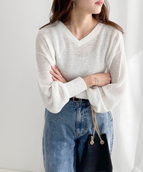 fredy emue(フレディエミュ)の「リネン100% 2WAY プルオーバーニット(ニット/セーター・レディース・オフホワイト/ブルー/チャコールグレー/ホワイト系その他・38)」の9枚目の写真