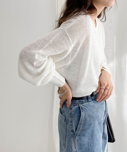 fredy emue(フレディエミュ)の「リネン100% 2WAY プルオーバーニット(ニット/セーター・レディース・オフホワイト/ブルー/チャコールグレー/ホワイト系その他・38)」の10枚目の写真