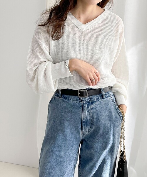 fredy emue(フレディエミュ)の「リネン100% 2WAY プルオーバーニット(ニット/セーター・レディース・オフホワイト/ブルー/チャコールグレー/ホワイト系その他・38)」の12枚目の写真