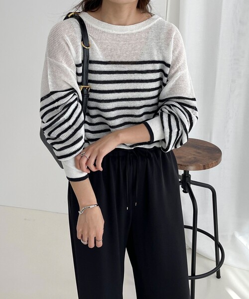 fredy emue(フレディエミュ)の「リネン100% 2WAY プルオーバーニット(ニット/セーター・レディース・オフホワイト/ブルー/チャコールグレー/ホワイト系その他・38)」の20枚目の写真