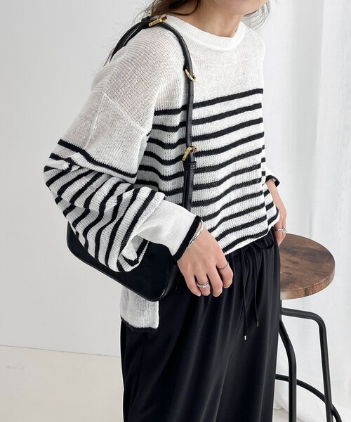 fredy emue(フレディエミュ)の「リネン100% 2WAY プルオーバーニット(ニット/セーター・レディース・オフホワイト/ブルー/チャコールグレー/ホワイト系その他・38)」の21枚目の写真