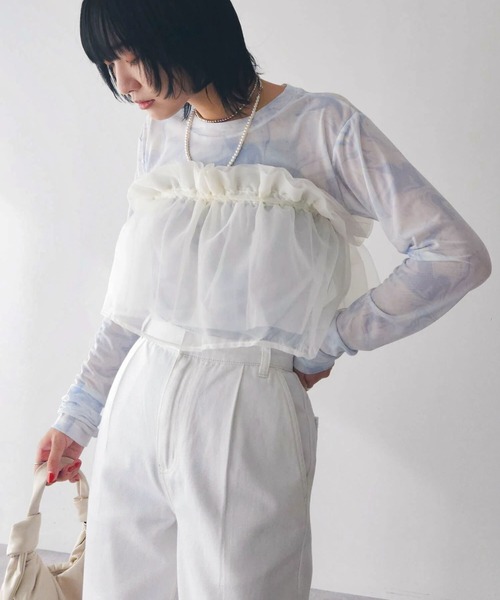 Green Parks(グリーンパークス)の「マルチway チュールベルト(ベルト・レディース・アイボリー/チャコールグレー・FREE)」の1枚目の写真