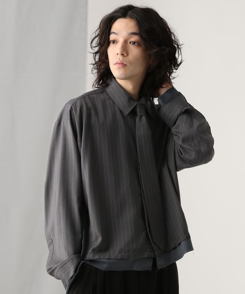 HARE（ハレ）の「ストライプキリカエネクタイシャツ(HARE)（シャツ/ブラウス・メンズ・ネイビー/グレー/ブラック・FREE）」の2枚目の写真