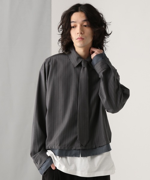 HARE（ハレ）の「ストライプキリカエネクタイシャツ(HARE)（シャツ/ブラウス・メンズ・ネイビー/グレー/ブラック・FREE）」の9枚目の写真