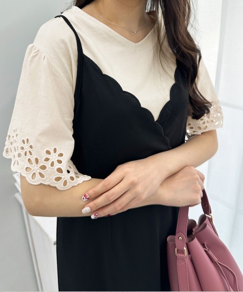 alotta(アロッタ)の「さらひやりコットン袖レースプルオーバー(Tシャツ/カットソー・レディース・ブルー/ホワイト/ライトベージュ/ブラック/ラベンダー・3L/L/4L/LL/M/5L)」の10枚目の写真