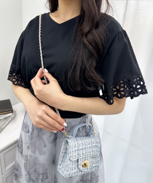 alotta(アロッタ)の「さらひやりコットン袖レースプルオーバー(Tシャツ/カットソー・レディース・ブルー/ホワイト/ライトベージュ/ブラック/ラベンダー・3L/L/4L/LL/M/5L)」の8枚目の写真