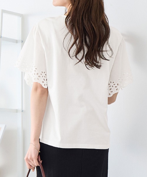 alotta(アロッタ)の「さらひやりコットン袖レースプルオーバー(Tシャツ/カットソー・レディース・ブルー/ホワイト/ライトベージュ/ブラック/ラベンダー・3L/L/4L/LL/M/5L)」の20枚目の写真