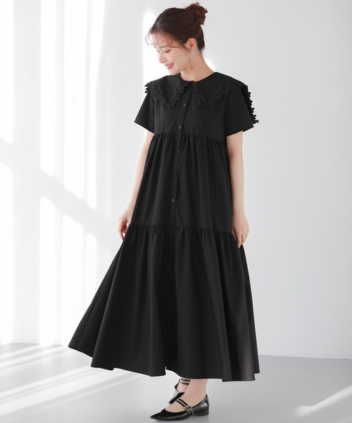 【Fit more/ 新品未使用タグ付き】フラワーレース襟ティアードワンピース フラワーレース襟ティアードワンピース（ワンピース）｜Fit more