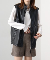 SUGGESTION | Vintage design synthetic leather stand vest / 合皮スタンドベスト UNISEX(ベスト)