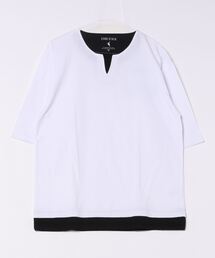 汗染みの目立たないTシャツ ZEROSTAIN ゼロステイン フェイクレイヤード ビッグキーネックTシャツ 防汚 UVカット 撥水
