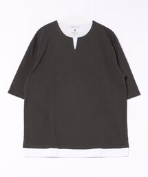 汗染みの目立たないTシャツ ZEROSTAIN　ゼロステイン フェイクレイヤード ビッグキーネックTシャツ 防汚 UVカット 撥水