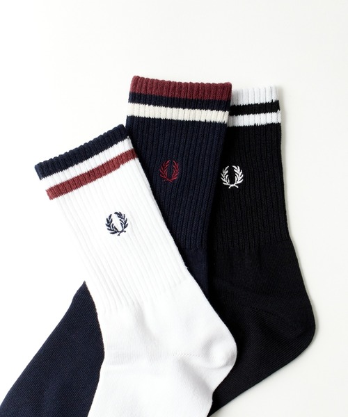 FRED PERRY（フレッドペリー）の「【WEB限定】[FRED PERRY/フレッドペリー] ワンポイントロゴ刺繍 ティップラインリブソックス（ソックス/靴下・レディース・ホワイト/ブラック/ネイビー・25-27/23-25）」の11枚目の写真