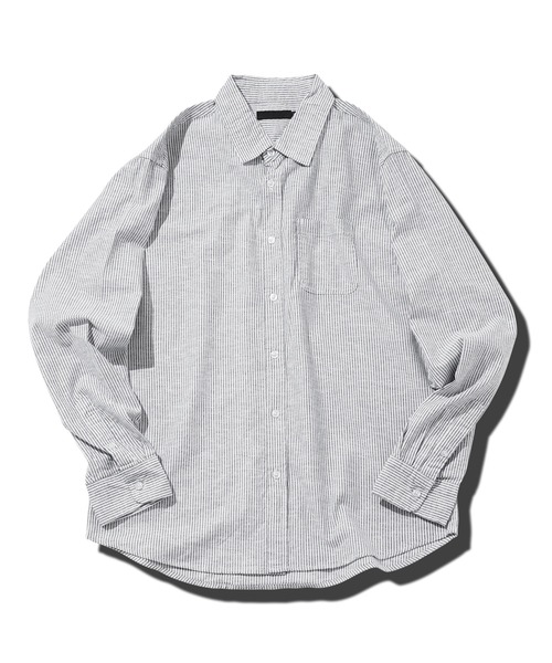 jiggys shop(ジギーズショップ)の「ストレッチ綿麻レギュラー長袖リネンシャツ(シャツ/ブラウス・メンズ・ストライプ/ネイビー/ブルー系その他/ホワイト/ブラウン/グレー・MEDIUM/LARGE/X-LARGE)」の17枚目の写真