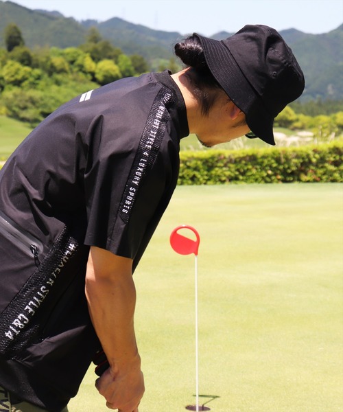 (RM)【LUXE/R GOLF】メッシュ 切り替え モックネック 半袖 プルオーバー（Tシャツ/カットソー）｜LUXE/R GOLF（ラグジュ ゴルフ）