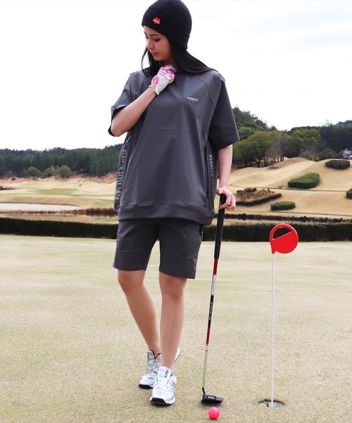 (RM)【LUXE/R GOLF】メッシュ 切り替え モックネック 半袖 プルオーバー（Tシャツ/カットソー）｜LUXE/R GOLF（ラグジュ ゴルフ）
