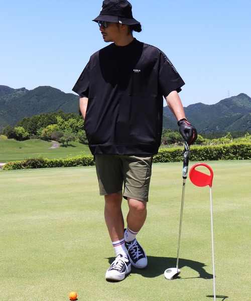 (RM)【LUXE/R GOLF】メッシュ 切り替え モックネック 半袖 プルオーバー（Tシャツ/カットソー）｜LUXE/R GOLF（ラグジュ ゴルフ）