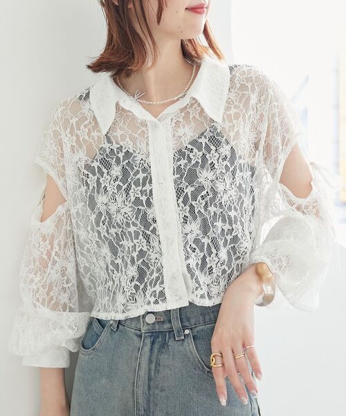 MAJESTIC LEGON(マジェスティックレゴン)の「オープンショルダーショートシャツ(シャツ/ブラウス・レディース・ホワイト系その他/ピンク系その他2/ネイビー/グレー系その他/ホワイト系その他2/オフホワイト/ブルー系その他2・MEDIUM)」の2枚目の写真