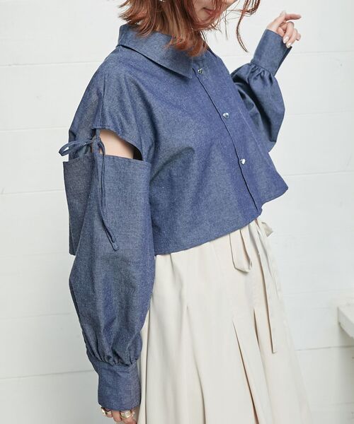 MAJESTIC LEGON(マジェスティックレゴン)の「オープンショルダーショートシャツ(シャツ/ブラウス・レディース・ホワイト系その他/ピンク系その他2/ネイビー/グレー系その他/ホワイト系その他2/オフホワイト/ブルー系その他2・MEDIUM)」の21枚目の写真