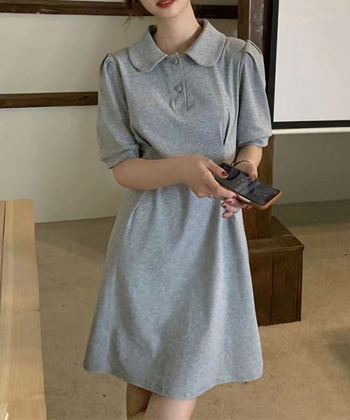 gossip!ロサンゼルス(ゴシップロサンゼルス)の「YUGA ポロカラーワンピース(ワンピース・レディース・ブラック/グレー・FREE/M)」の2枚目の写真
