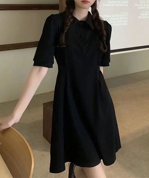 gossip!ロサンゼルス(ゴシップロサンゼルス)の「YUGA ポロカラーワンピース(ワンピース・レディース・ブラック/グレー・FREE/M)」の1枚目の写真