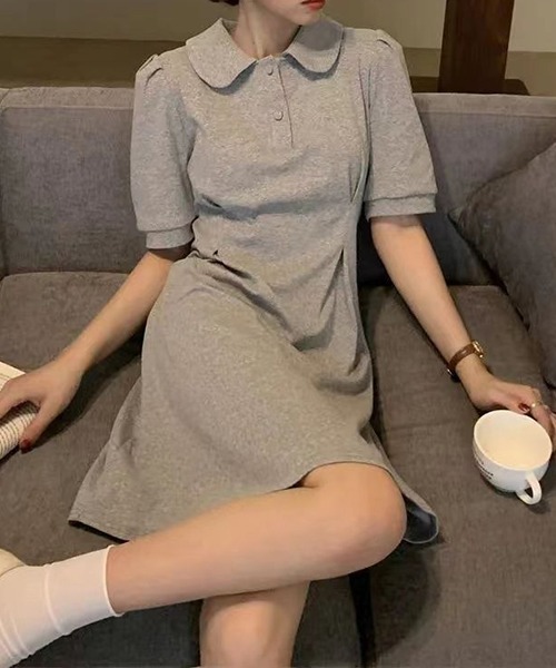 gossip!ロサンゼルス(ゴシップロサンゼルス)の「YUGA ポロカラーワンピース(ワンピース・レディース・ブラック/グレー・FREE/M)」の4枚目の写真