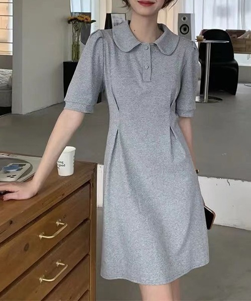 gossip!ロサンゼルス(ゴシップロサンゼルス)の「YUGA ポロカラーワンピース(ワンピース・レディース・ブラック/グレー・FREE/M)」の6枚目の写真