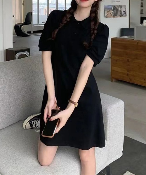 gossip!ロサンゼルス(ゴシップロサンゼルス)の「YUGA ポロカラーワンピース(ワンピース・レディース・ブラック/グレー・FREE/M)」の8枚目の写真