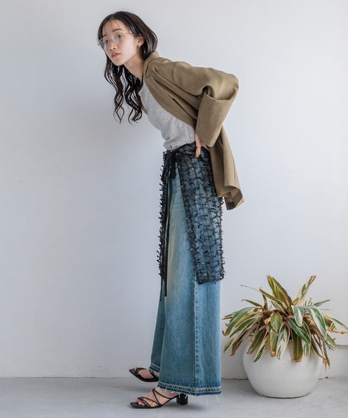LOWRYS FARM(ローリーズファーム)の「リボンレースラップスカート 117913(スカート・レディース・ブラック/ホワイト・LONG/SHORT)」の10枚目の写真