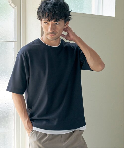 ikka(イッカ)の「【吸水速乾】ドライ鹿の子5分袖レイヤードTシャツ(Tシャツ/カットソー・メンズ・ベージュ/オリーブ/ネイビー/ブルー/チャコールグレー/ワイン・L/M/S/XL)」の8枚目の写真