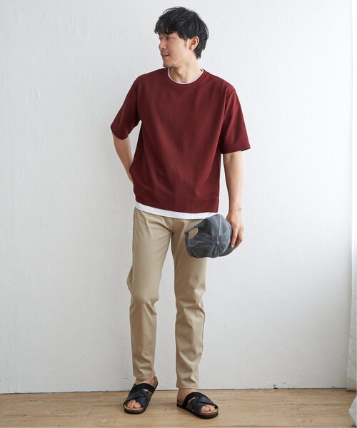 ikka(イッカ)の「【吸水速乾】ドライ鹿の子5分袖レイヤードTシャツ(Tシャツ/カットソー・メンズ・ベージュ/オリーブ/ネイビー/ブルー/チャコールグレー/ワイン・L/M/S/XL)」の19枚目の写真