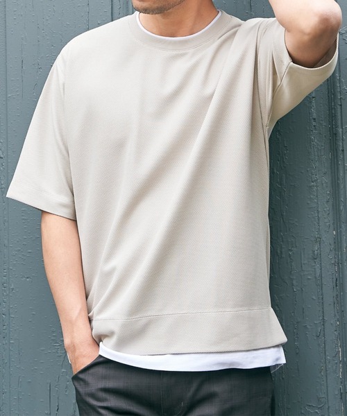 ikka(イッカ)の「【吸水速乾】ドライ鹿の子5分袖レイヤードTシャツ(Tシャツ/カットソー・メンズ・ベージュ/オリーブ/ネイビー/ブルー/チャコールグレー/ワイン・L/M/S/XL)」の3枚目の写真