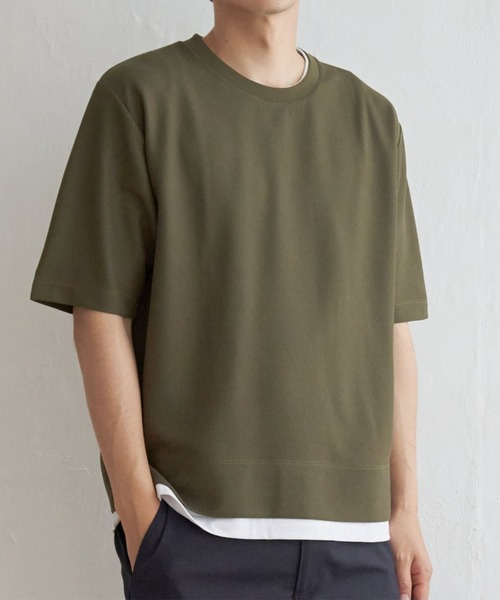 ikka(イッカ)の「【吸水速乾】ドライ鹿の子5分袖レイヤードTシャツ(Tシャツ/カットソー・メンズ・ベージュ/オリーブ/ネイビー/ブルー/チャコールグレー/ワイン・L/M/S/XL)」の4枚目の写真