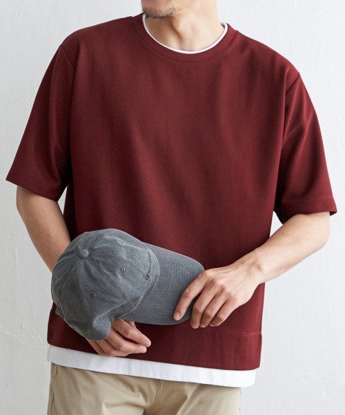 ikka(イッカ)の「【吸水速乾】ドライ鹿の子5分袖レイヤードTシャツ(Tシャツ/カットソー・メンズ・ベージュ/オリーブ/ネイビー/ブルー/チャコールグレー/ワイン・L/M/S/XL)」の6枚目の写真