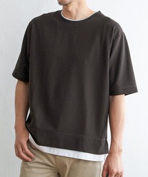 【吸水速乾】ドライ鹿の子5分袖レイヤードTシャツ