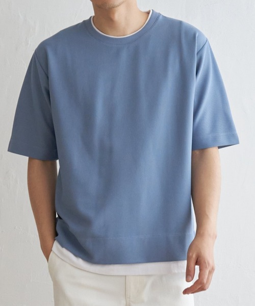 ikka(イッカ)の「【吸水速乾】ドライ鹿の子5分袖レイヤードTシャツ(Tシャツ/カットソー・メンズ・ベージュ/オリーブ/ネイビー/ブルー/チャコールグレー/ワイン・L/M/S/XL)」の5枚目の写真